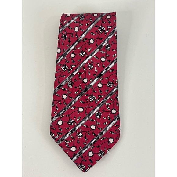 Vakko Other - VAKKO Red Floral Silk Tie With White Accents Made In Italy